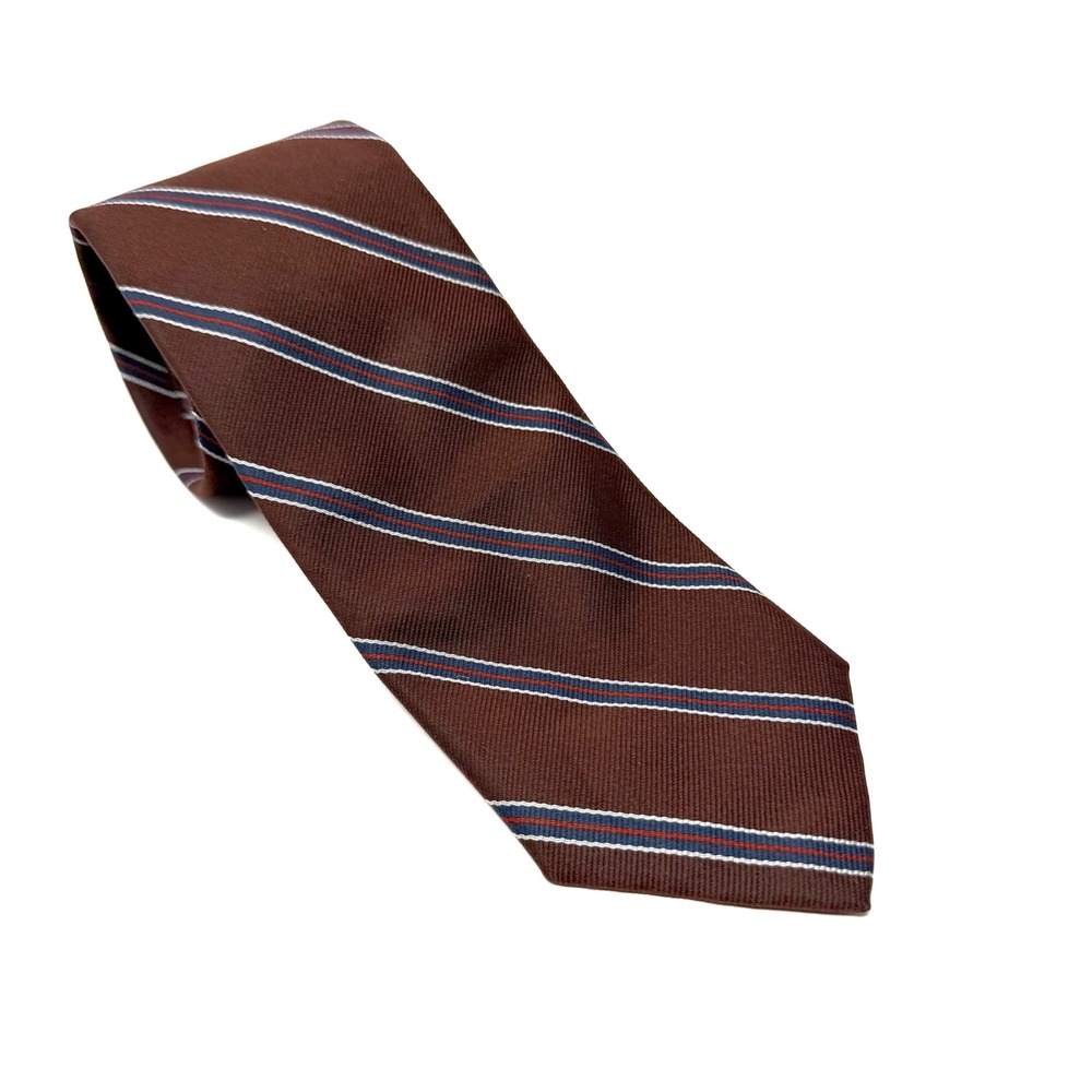 Nottingham 100% Silk‎ Repp Stripe Tie Brown Blue Red Hand Sewn Men's Neckwear